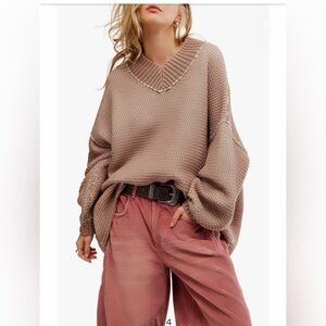Free People Maisie Oversize Sweater in Taupe - Size M